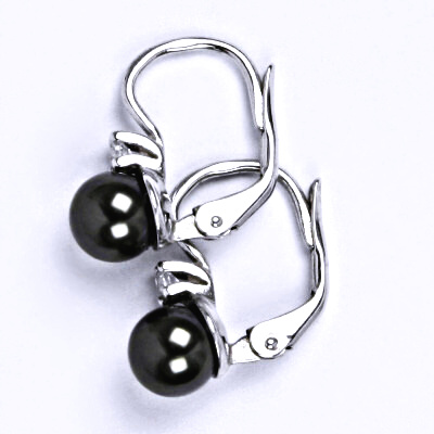 Stříbrné náušnice se Swarovski black perlou 6 mm, NK 1243