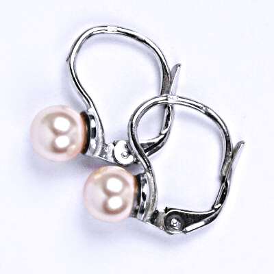 Stříbrné náušnice se Swarovski rosaline perlou 6 mm, NK 1183