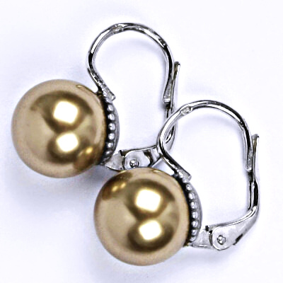 Stříbrné náušnice se Swarovski perlou bronze 10 mm, NK 1183