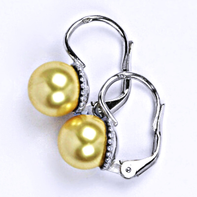 Stříbrné náušnice se Swarovski perlou gold pearl 8 mm, NK 1356
