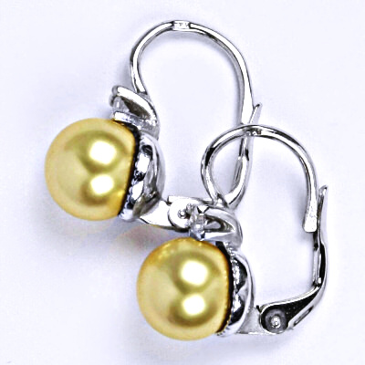 Zlaté náušnice, bílé i žluté zlato, Swarovski perla gold a čirý zirkon - NK 1207