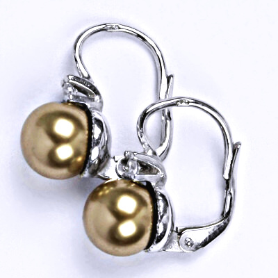Zlaté náušnice, bílé i žluté zlato, Swarovski perla bronze a čirý zirkon - NK 1207