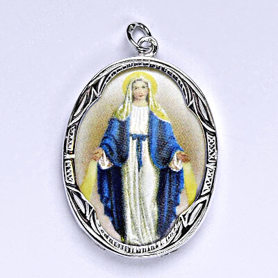 Zlatý přívěšek medailon, porcelánová Madonka ,bílé i žluté zlato - P 158 M-4