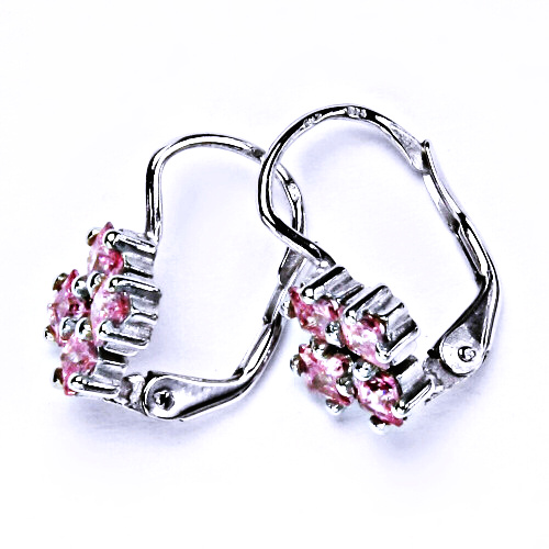 Stříbrné náušnice na patent ,růžové zirkony - VE 2