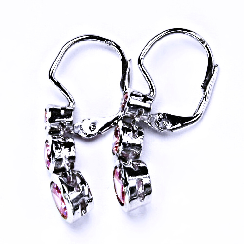 Zlaté náušnice visací , bílé i žluté zlato, pink zirkony -  VE 26 