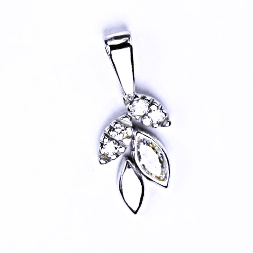 Stříbrný přívěšek lístek, čiré zirkony - VP 90 