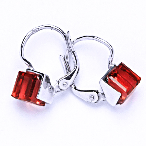 Stříbrné náušnice na patent s krystaly Swarovski (paparadscha 6x6 mm)NK 1230 