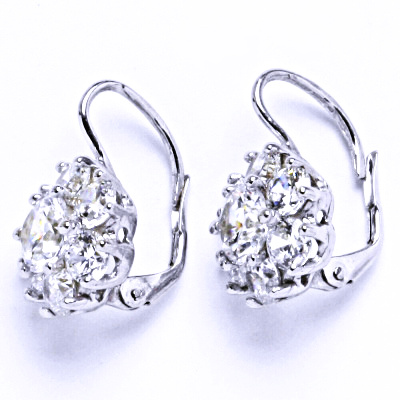 Stříbrné náušnice květ , čiré zirkony - VE 89 BZ