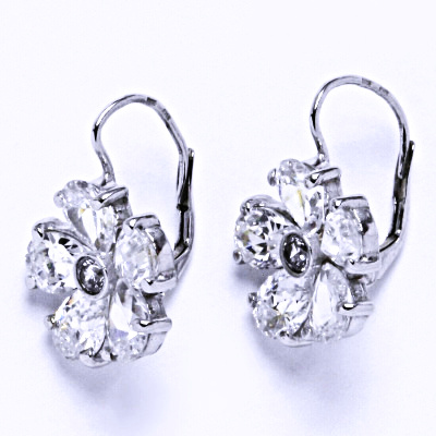 Náušnice stříbrné květina , čiré zirkony - VE 105 vel.