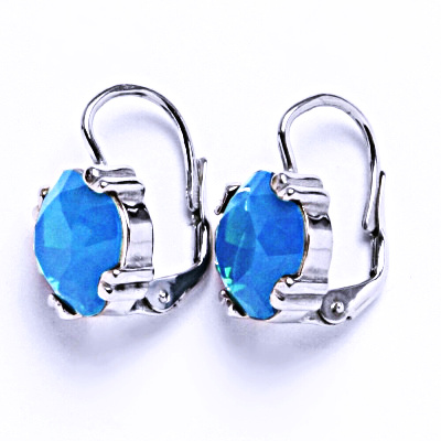 Stříbrné naušnice, krystaly Swarovski Caribben Blue Opal, NK 1225