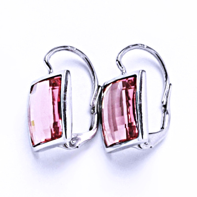 1 Stříbrné naušnice na patent s krystaly Swarovski ( Light Rose)NK 1305 