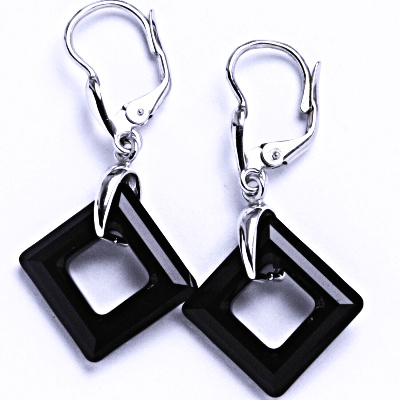 Stříbrné naušnice s krystaly Swarovski(barva Jet)NK 1313 