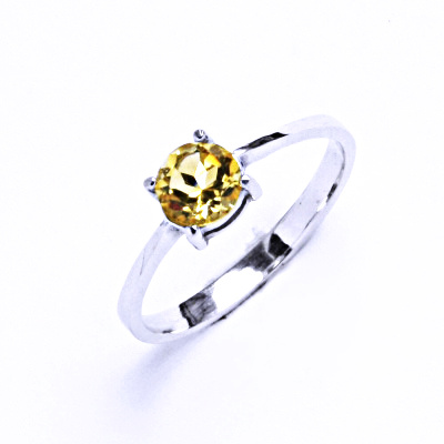 Zlatý prsten, přírodní pálený Citrín 6 mm, bílé i žluté zlato - T 1250 