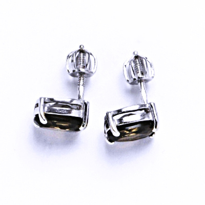 Zlaté naušnice, přírodní záhněda 8x6 mm, bílé i žluté zlato - NŠ 1245 