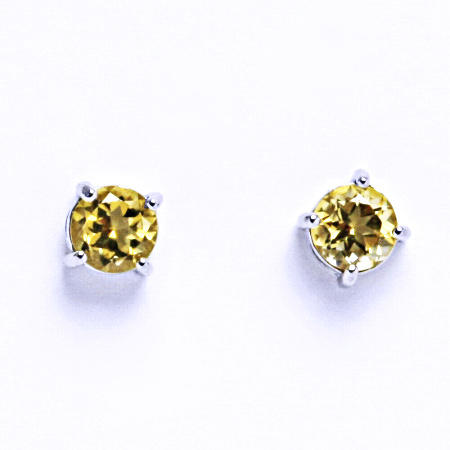 Zlaté náušnice, přírodní citrín pálený 6 mm, bílé i žluté zlato - NŠ 1250