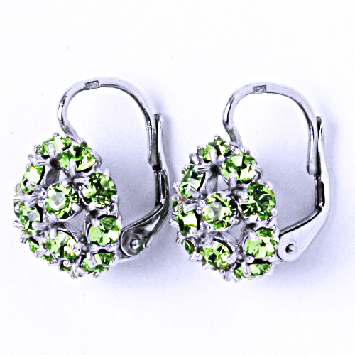 Náušnice stříbrné půlkoule s krystalem Swarovski Peridot