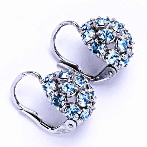 Náušnice stříbrné půlkoule s krystalem Swarovski Akvamarín