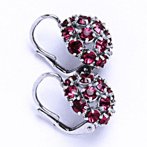Náušnice stříbrné půlkoule s krystalem Swarovski Fuchsie, NK 1337