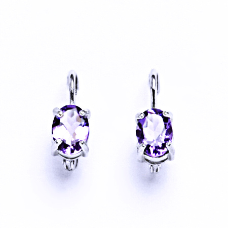 Stříbrné náušnice, přírodní ametyst světlý 7x5 mm -  NK 1246