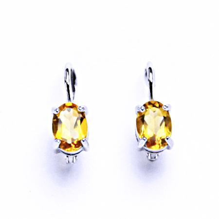 Stříbrné náušnice, přírodní citrín pálený 7x5 mm - NK 1246