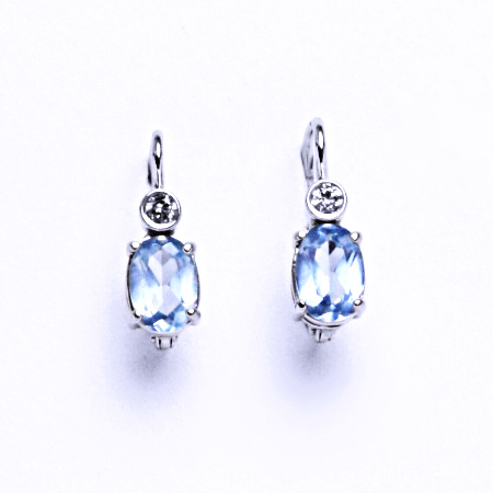 Zlaté náušnice , zirkon čirý a akvamarin, bílé i žluté zlato - VE 146