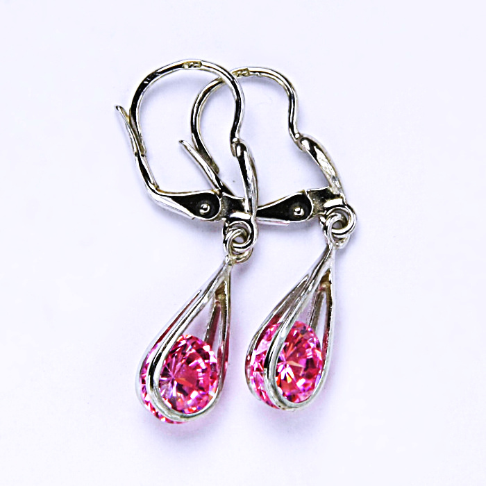 Stříbrné náušnice, zirkon, růžový, šperky se zirkony, náušnice ze stříbra, NK 1291/27