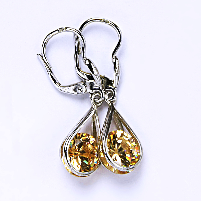 Stříbrné náušnice, zirkony champagne, NK 1293/27