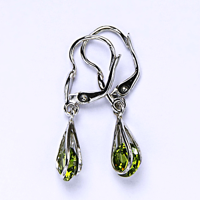 Stříbrné náušnice, zirkon olivín 7 mm  NK 1291/27 