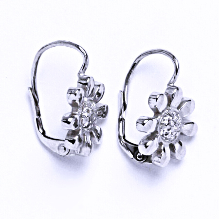 Stříbrné náušnice kytička, čiré zirkony - VE 143