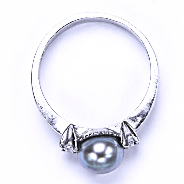 Stříbrný prsten, zirkon, přírodní perla šedá, T 1207 pp 