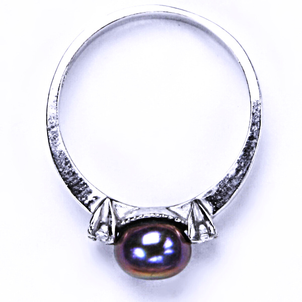 Stříbrný prsten, zirkon, přírodní perla černá, T 1207 pp 