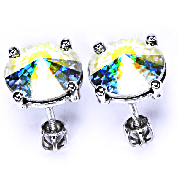 Stříbrné náušnice na šroubek s krystaly Swarovski Rivoli ( barva AB Crystal)NŠ 1188