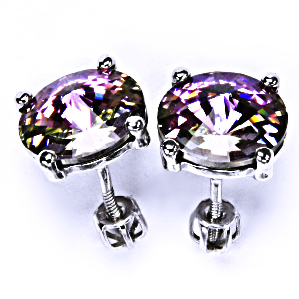 Stříbrné náušnice na šroubek s krystaly Swarovski Rivoli ( barva Vitrail light )NŠ 1188
