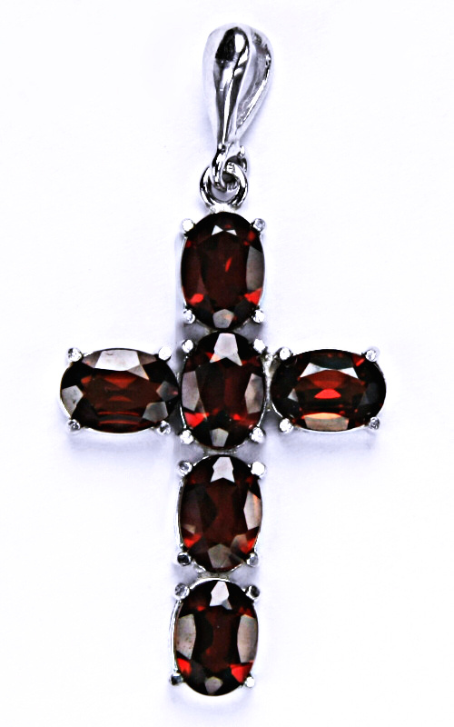 Stříbrný přívěšek , křížek , přírodní granáty - P 1238/22
