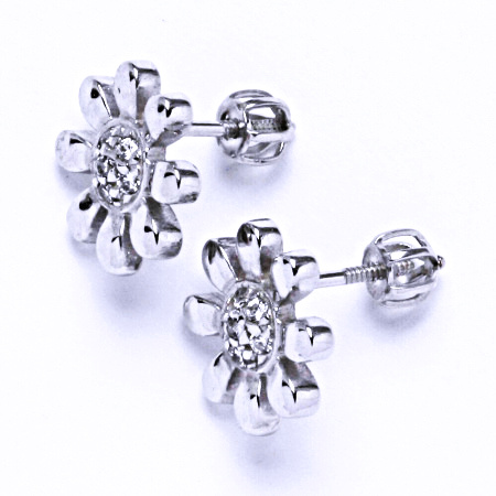 Náušnice stříbrné kytičky , čiré zirkony - VE 118