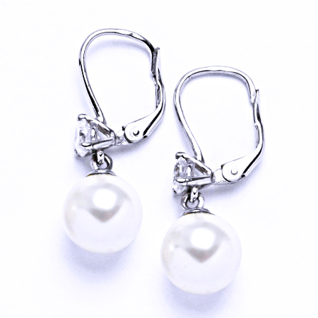 Stříbrné nušnice se Swarovski perlou 8 mm a čirým zirkonem VE 211