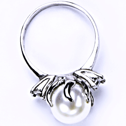 Stříbrný prsten šperky(umělá bílá 10mm)T 1190 