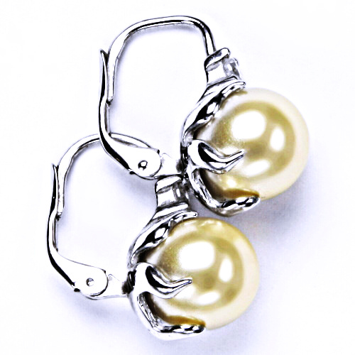 Stříbrné náušnice na patent s umělou perlou, šperky , NK 1190 