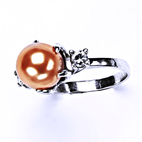 Stříbrný prsten s umělou lososovou perlou, šperky T 1190 