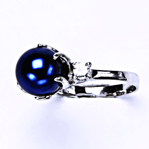 Stříbrný prsten s umělou perlou tm. modrá 10 mm T 1190 poslední kusy