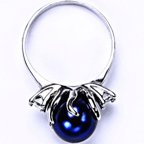 Stříbrný prsten s umělou perlou tm. modrá 10 mm T 1190 poslední kusy