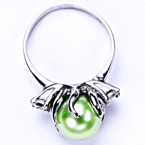 Stříbrný prsten s umělou zelenou perlou šperky, T 1190 