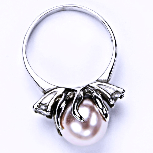 Stříbrný prsten s umělou perlou levandule, šperky,T 1190 