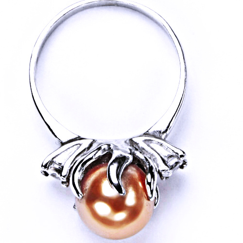 Stříbrný prsten s umělou lososovou perlou, šperky T 1190 