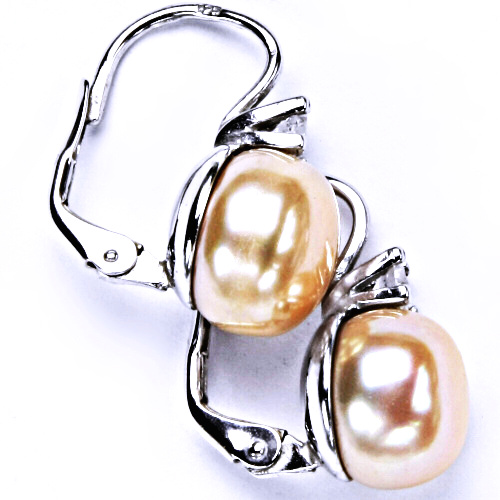 Stříbrné náušnice na patent přírodní lososovou perlou 12 mm, šperky NK 1286 