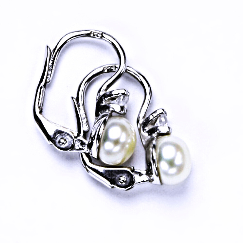 Stříbrné náušnice na patent s přírodní bílá perla, šperky, NK 1243 pp 5,5 mm