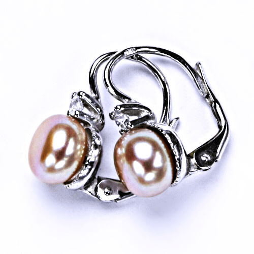 Stříbrné náušnice na patent s přírodní růžovou perlou 8 mm, šperky NK 1207 