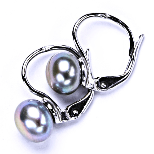 Stříbrné náušnice na patent, přírodní perla šedá 7,5 mm, NK 1183 