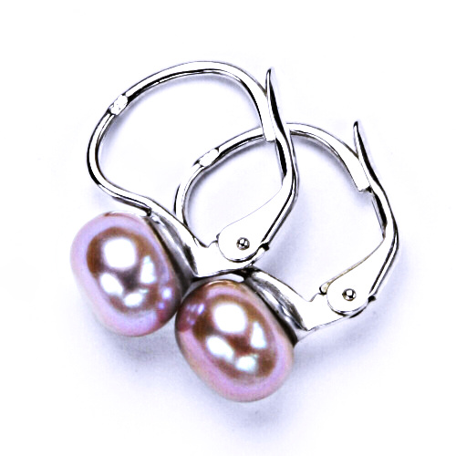 Stříbrné náušnice na patent, šperky(přírodní říční perla 7,5mm)NK 1183