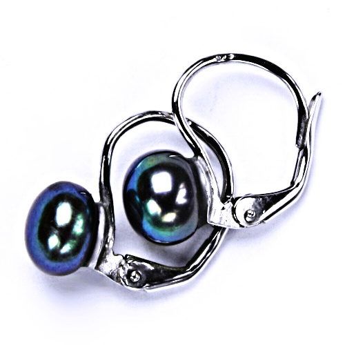 Stříbrné náušnice na patent, šperky(přírodní perla černá 7,5 mm)NK 1183